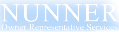 NUNNER Owner Representative Services Logo White Version Blue Background | Naples, Florida Project Management Services